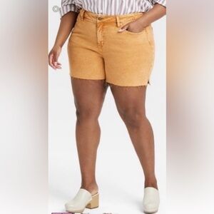 Ava & Viv Mustard High-Rise Frayed Hem  Shorts SPRING SUMMER VACATION